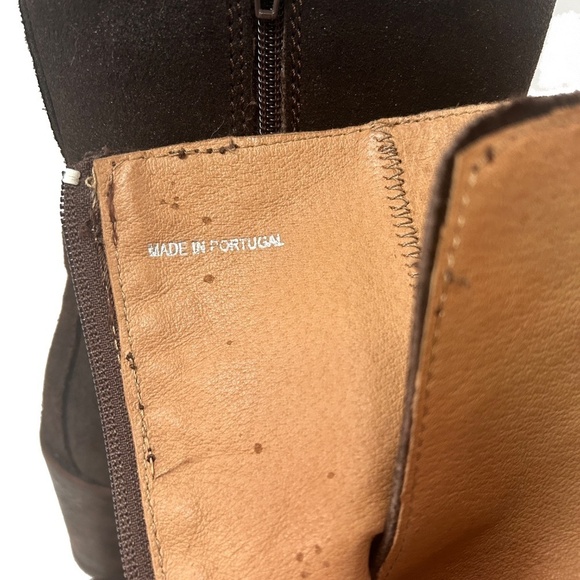 JL J. Litvack Moto Boots Bootie Brown Suede Four Buckle Chunky Stacked Heel - Picture 7 of 16